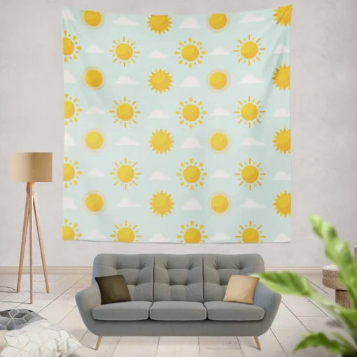 Sun And Cloud Pattern Wall Tapestry