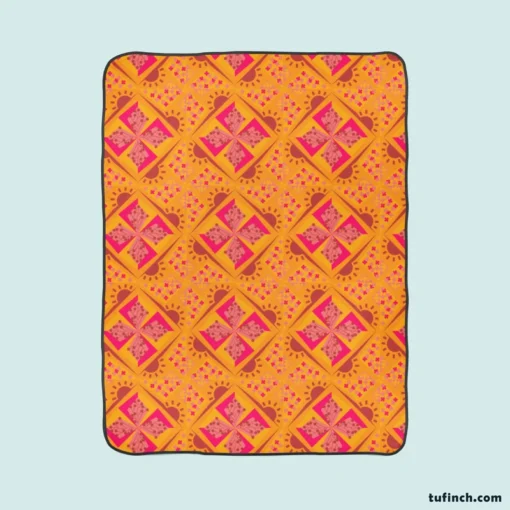 Sun Floral Ikat Design Fleece Blanket 1