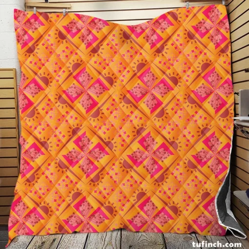 Sun Floral Ikat Design Quilt Blanket