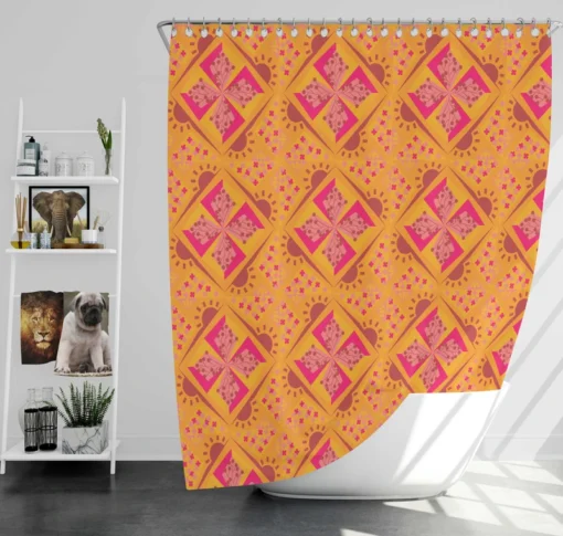 Sun Floral Ikat Design Shower Curtain