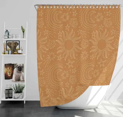 Sun Moon Stars Pattern Shower Curtain