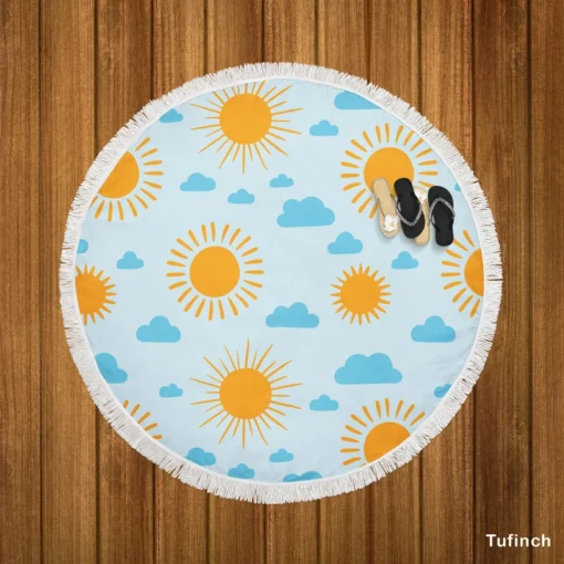 Sunny Day Weather Design Round Beach Towel