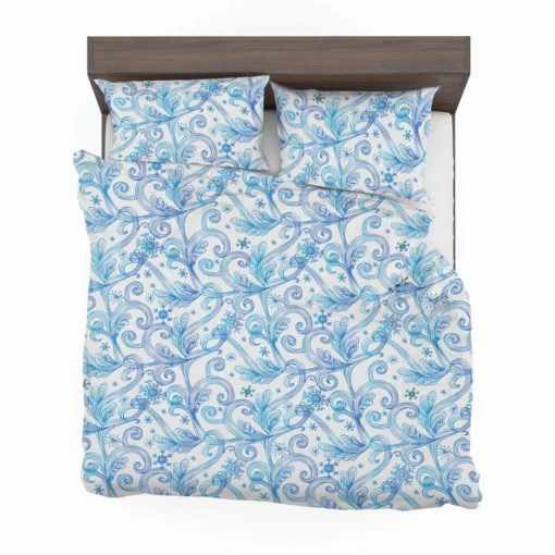 Swirls Light Blue Toile Pattern Bedding Set 2