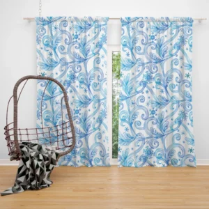 Swirls Light Blue Toile Pattern Curtain