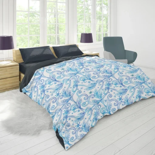 Swirls Light Blue Toile Pattern Duvet Cover 1