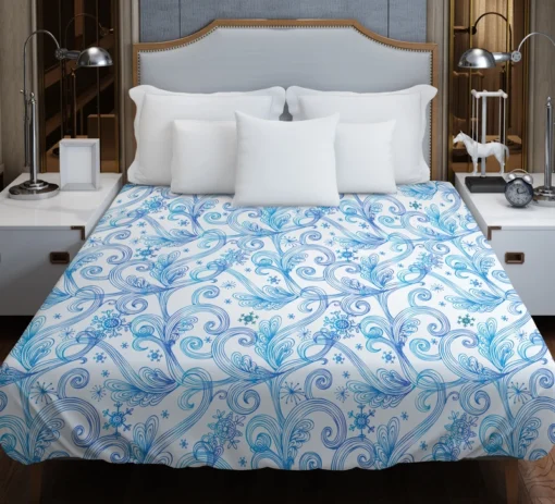 Swirls Light Blue Toile Pattern Duvet Cover