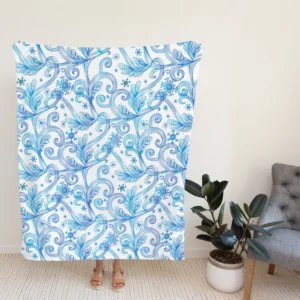 Swirls Light Blue Toile Pattern Fleece Blanket