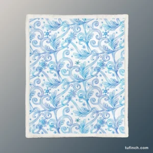 Swirls Light Blue Toile Pattern Sherpa Fleece Blanket 1