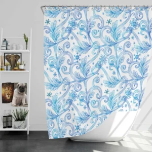 Swirls Light Blue Toile Pattern Shower Curtain