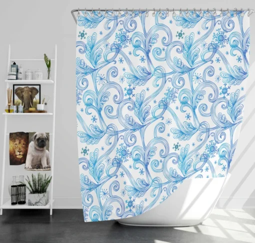 Swirls Light Blue Toile Pattern Shower Curtain