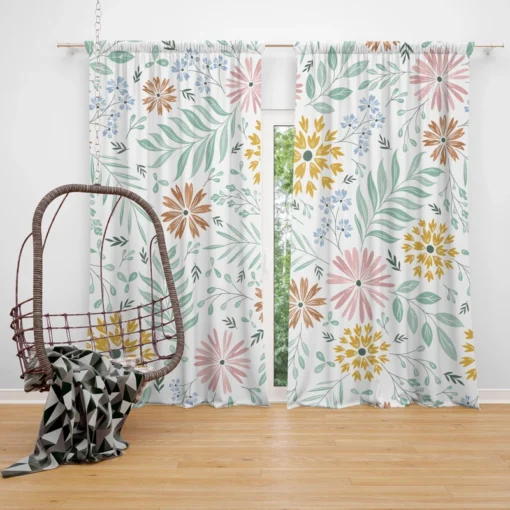 Swirly Flowers Pattern Design Curtain