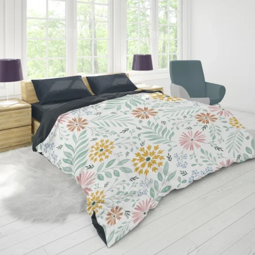 Swirly Flowers Pattern Design Duvet Cover 1