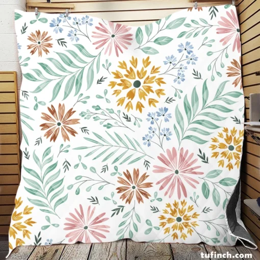 Swirly Flowers Pattern Design Quilt Blanket