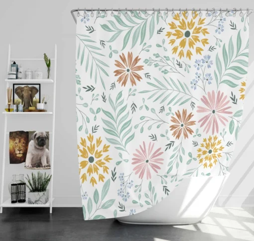 Swirly Flowers Pattern Design Shower Curtain