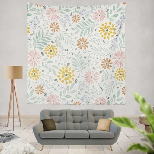 Swirly Flowers Pattern Design Wall Tapestry