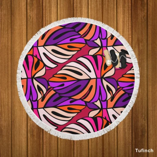 Symmetrical Mosaic Pattern Round Beach Towel