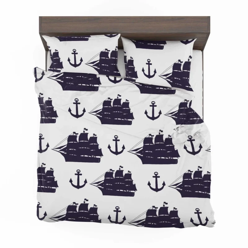 Tall Ship Silhouette Marine Anchor Bedding Set 2