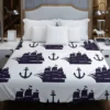 Tall Ship Silhouette Marine Anchor Duvet Cover