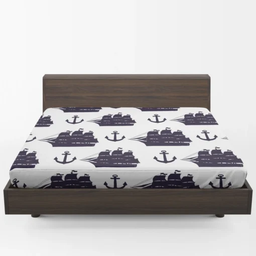 Tall Ship Silhouette Marine Anchor Fitted Sheet 1