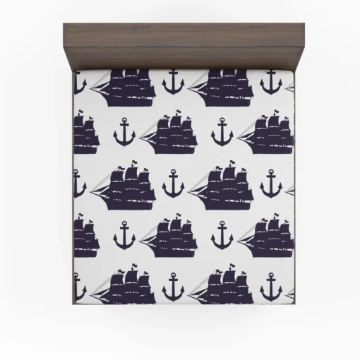 Tall Ship Silhouette Marine Anchor Fitted Sheet