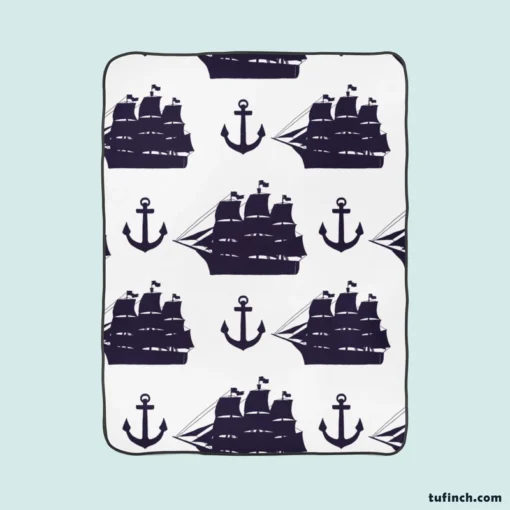 Tall Ship Silhouette Marine Anchor Fleece Blanket 1