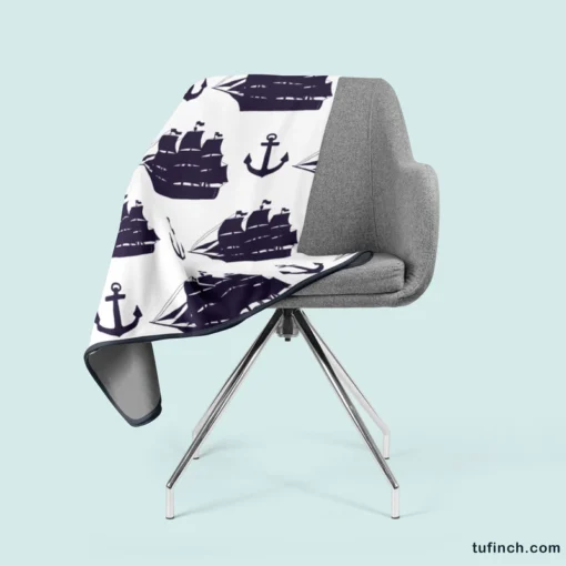 Tall Ship Silhouette Marine Anchor Fleece Blanket 2