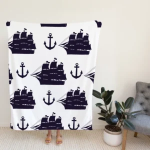 Tall Ship Silhouette Marine Anchor Fleece Blanket