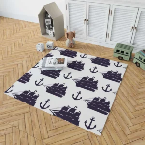 Tall Ship Silhouette Marine Anchor Rug 1