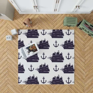 Tall Ship Silhouette Marine Anchor Rug