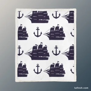 Tall Ship Silhouette Marine Anchor Sherpa Fleece Blanket 1