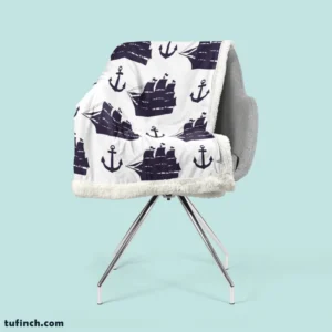 Tall Ship Silhouette Marine Anchor Sherpa Fleece Blanket 2