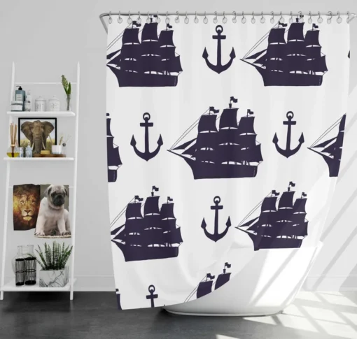 Tall Ship Silhouette Marine Anchor Shower Curtain