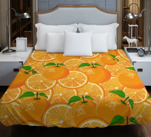 Tangerine Fruit And Sliced Design Duvet Cover