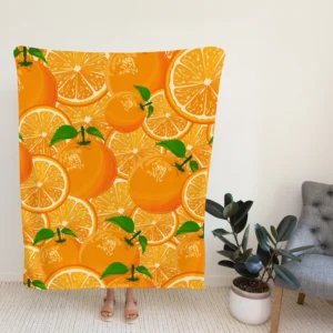 Tangerine Fruit And Sliced Design Fleece Blanket