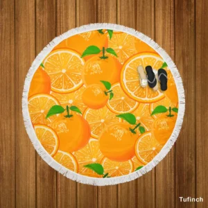 Tangerine Fruit And Sliced Design Round Beach Towel