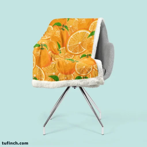 Tangerine Fruit And Sliced Design Sherpa Fleece Blanket 2