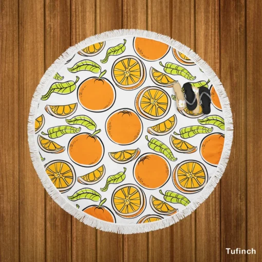 Tangerine Fruit Design Round Beach Towel