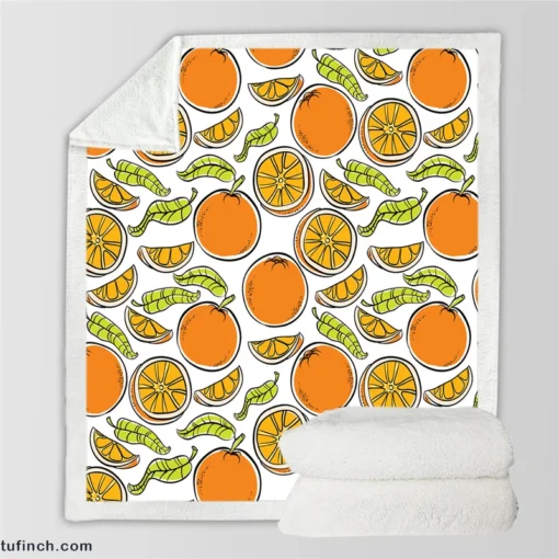 Tangerine Fruit Design Sherpa Fleece Blanket