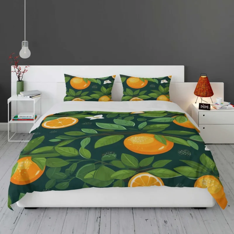 Tangerine Fruit Leaves Pattern Bedding Set 1