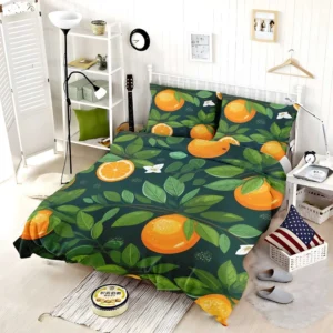 Tangerine Fruit Leaves Pattern Bedding Set