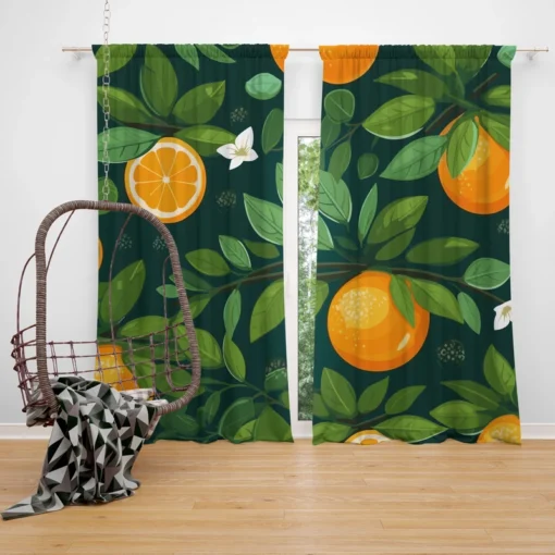 Tangerine Fruit Leaves Pattern Curtain