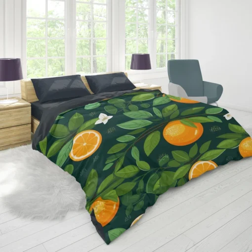 Tangerine Fruit Leaves Pattern Duvet Cover 1