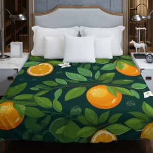 Tangerine Fruit Leaves Pattern Duvet Cover