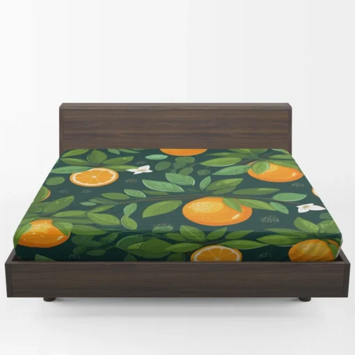 Tangerine Fruit Leaves Pattern Fitted Sheet 1