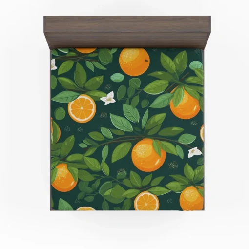 Tangerine Fruit Leaves Pattern Fitted Sheet