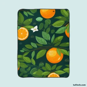 Tangerine Fruit Leaves Pattern Fleece Blanket 1