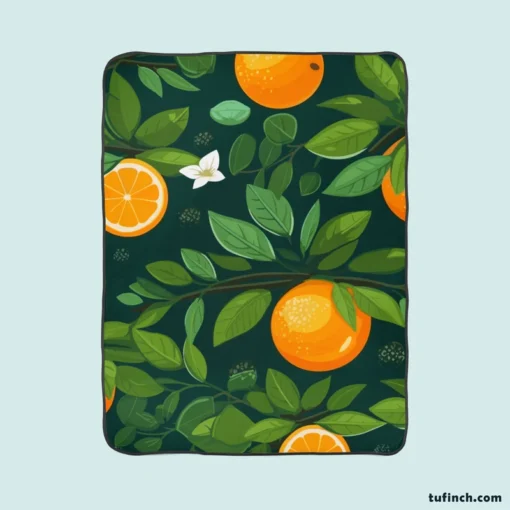 Tangerine Fruit Leaves Pattern Fleece Blanket 1