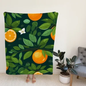 Tangerine Fruit Leaves Pattern Fleece Blanket