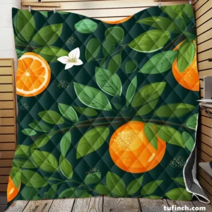 Tangerine Fruit Leaves Pattern Quilt Blanket