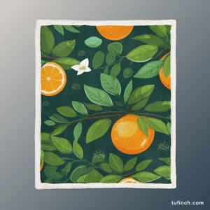 Tangerine Fruit Leaves Pattern Sherpa Fleece Blanket 1